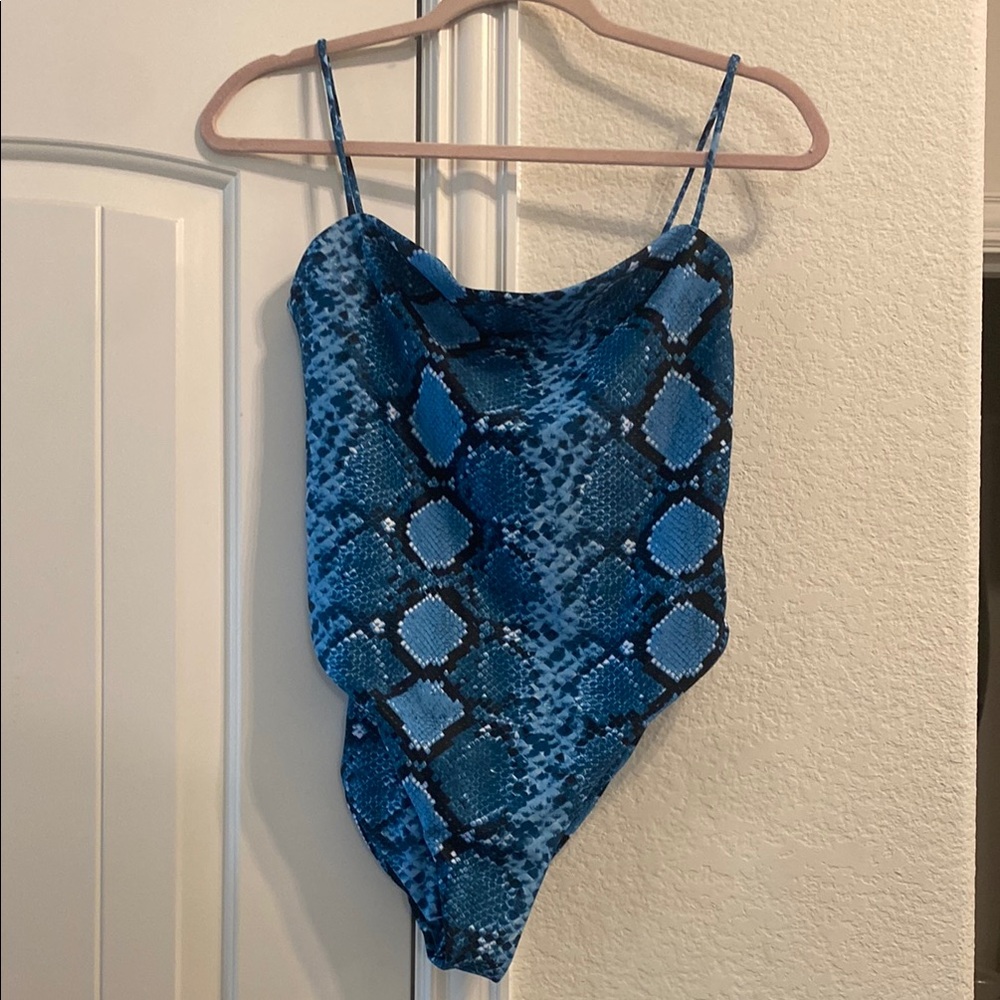 Buddy Love Blue Snakeskin Print Bodysuit, Sz L